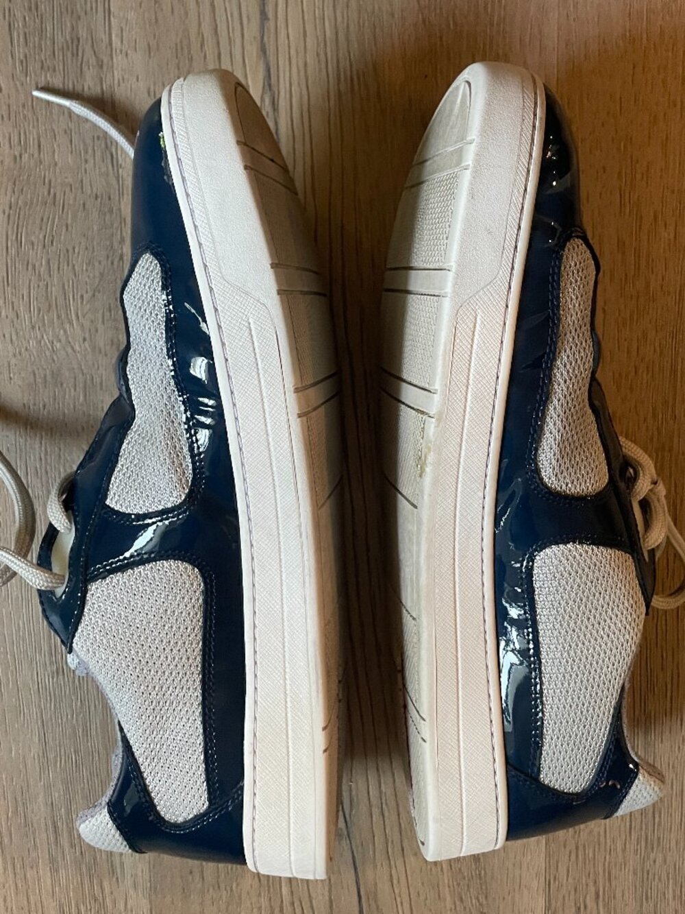 Prada Men's Patent Leather & Mesh Sneakers, 4E3166 Deep Blue Outdoor Size: 8 - Picture 6 of 12